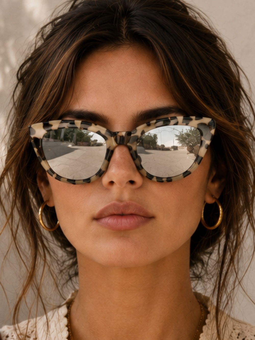NWOT J. Crew Tortoise Cat Eye Sunglasses - Beige Black, mirror lenses